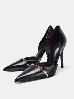 Zara Black Heels with Gold Accent